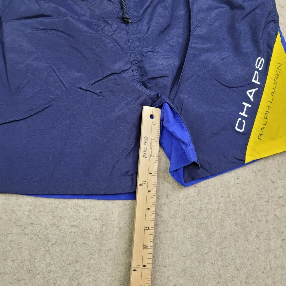 Vintage Chaps Ralph Lauren Swimming Trunks Mens M Blue Yellow Lined Drawstring‎